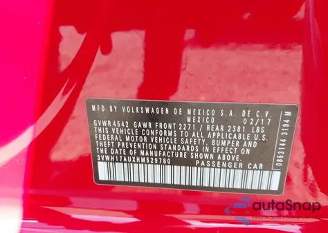 2017 Volkswagen Golf Alltrack Tsi S/Tsi Se/Tsi Sel from USA, damaged, VIN 3VWH17AUXHM529780